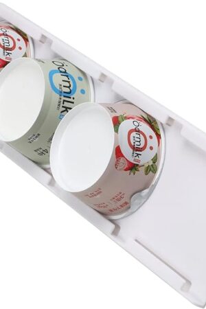 Yogurt Organizer for Fridge, Yogurt Holder for Refrigerator Greek and Vegan Yogurt Organizer Slider Yogurt Organizer Sliding Yogurt Holder w/Adhesive Tapes for 4 Yogurts of 3.75 inch, 1 Pack