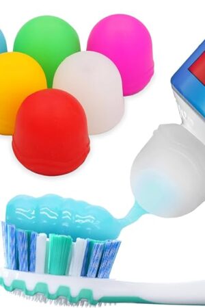 Chrome Cherry SqueezMe Self-Closing Toothpaste Caps, Silicone Lid for Kids & Adults, No Mess Toothpaste Dispenser, Easy Squeezer Cap for Tubes, Bathroom Accessory, Multicolor, Pack of 6