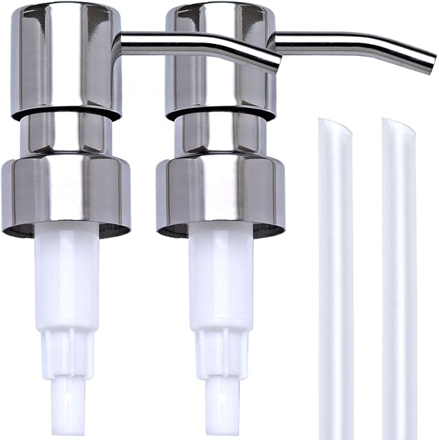 Chrome Soap Dispenser Pump Replacement - Silver 304 Rust Proof Stainless Steel Lotion Dispenser Pumps Replacement for Standard 28/400 Neck Size Regular Mouth Bottles,2 pcs