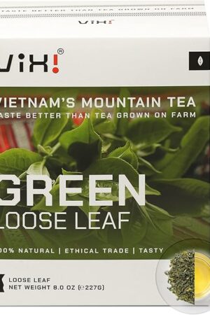 VIXI Green Tea Loose Leaf, (8.00 Oz), Vietnam's Mountain Tea, Caffeinated, Antioxidant, Dried Whole Full Large Leaves, 100% Natural from Ancient Tea Tree for Hot and Cold Brew