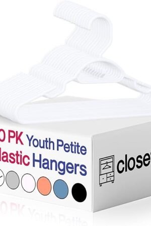 30 Pk Youth Petite Plastic Hangers for Children Clothes Sizes 8 to 12, Petite, Preteen, Junior, 30 Pack (White)
