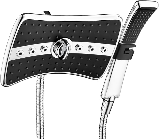 BRIGHT SHOWERS High Pressure Dual Shower Head Combo, Handheld Showerhead Rainfall Shower Head Combo with Black Face, 60 Inch Long Stainless Steel Shower Hose, Chrome