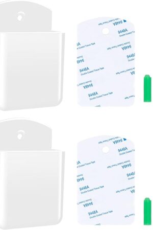 2 PCS Remote Control Holders Wall Mount, Self Adhesive TV Air Conditioner Remote Control Holder, Wall Mount Storage Box Organizer Wall Pen Holder Storage for Home Office School(White)