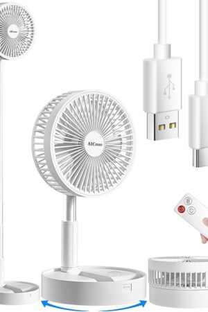 AICase Stand Fan,Folding Portable Telescopic Floor/USB Desk Fan with 7200mAh Rechargeable Battery,4 Speeds Super Quiet Adjustable Height and Head Great for Office Home Outdoor Camping