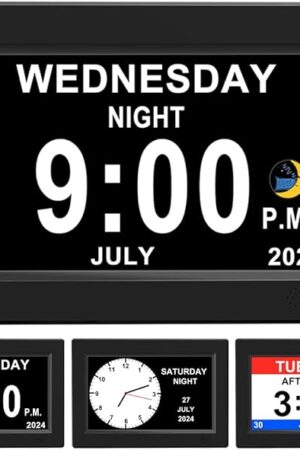 8inch Extra Large Impaired Vision Digital Alarm Clock with Day and Time for Elderly Calendar Clock Auto Dimmable Clock