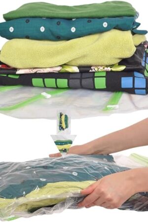 8 Space Saver Bags, No Vacuum Needed, Roll-Up Compression Packing, Travel Essentials, For Suitcases