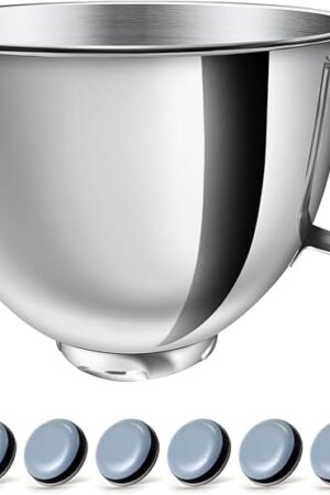 5 QT Stainless Steel Mixer Bowl Kit Compatible with KitchenAid Artisan&Classic Series 4.5-5QT Tilt-Head Mixers K45 KSM70 KSM150 etc. Replacment for KitchenAid Mixer Bowl(1 Bowl+8 Sliders)
