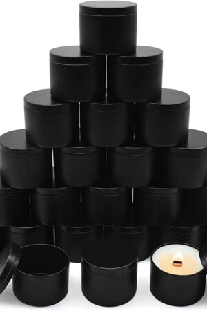 Candle Tins 8 OZ, Set of 24 Premium Matte Full Black Candle Jars for Candle Making, 8oz Candle Tin with Lids for Candle Making, Bulk Empty Candle Containers for Small Business-Black
