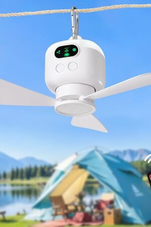 Battery Operated Ceiling Fan: 11" Portable Camping RV Tent Fan with Lights - Outdoor Hanging Rechargeable 8000mAh - Hook Type Remote Control Fans for Gazebo Patio Canopy Beach Dormitory Bedroom
