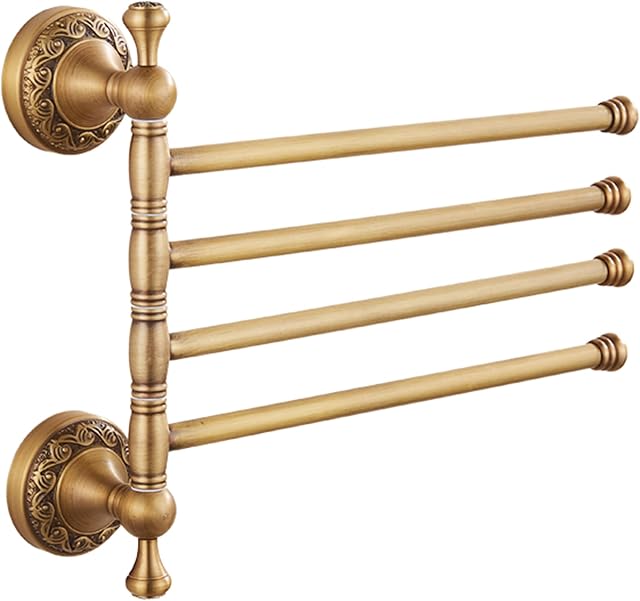 Swivel Towel Rack for Bathroom, Antique Bronze Folding 4 Arms Hand Towel Bars Towel Hanger for Laundry, Wall Mount Storage Space Saving,Pattern Carving Design