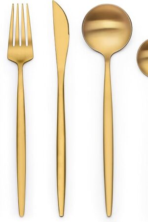 40 Piece Gold Silverware Set for 8, Terlulu Stainless Steel Flatware Set, Gold Cutlery Set Utensils Set, Tableware Include Forks Knives Spoons for Home Kitchen Restaurant Wedding, Satin Finish