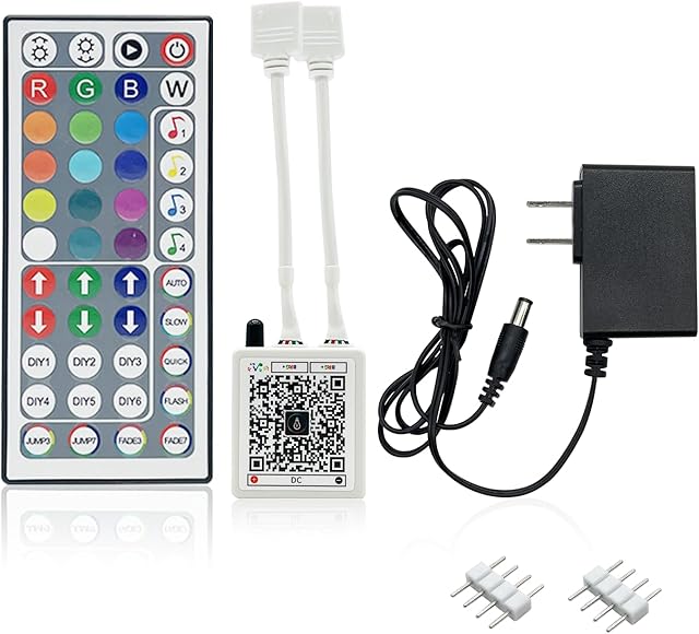 44 Key RGB LED Strip Lights IR Remote Control, Remote Receiver for RGB LED Light Strip, 24V Power Adapter for LED Lights
