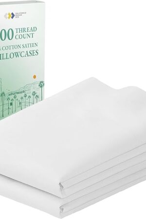 CALIFORNIA DESIGN DEN Luxuriously Soft Hotel Quality 600 Thread Count, 100% Cotton Set of 2 Cases, Crisp & Cool White Standard Pillow Cases Fits Standard & Queen Pillows (Bright White)