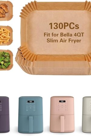 Air Fryer Disposable Paper Liner for Bella 4Qt Slim Air Fryer, 130PCs Food Grade Rectangle Airfryer Parchment Liners, Non-Stick and Oil Proof for Easy Cleanup, Bleach-Free, Accessories for Ninja/bella
