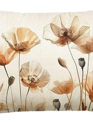 AVOIN colorlife Fall Orange and Brown Poppy Floral Throw Pillow Cover 12 x 20 Inch, Seasonal Autumn Thanksgiving Harvest Cushion Case Decoration for Sofa Couch
