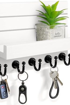 Wall Mount Key Holder with 5 Sturdy Key Hooks, White