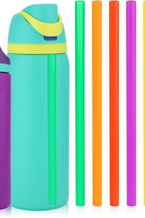 6pcs Replacement Straws for Owala FreeSip 24oz 32oz, Reusable Plastic Straws with Cleaning Cleaner Brush for Insulated Stainless Steel Water Silicone Bottle Tumbler Rubber Accessories Parts (6 Colors)