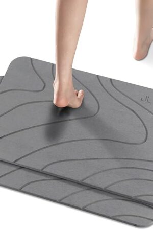 Diatomaceous Earth Shower Mat Stone Bath Mat for Bathroom Shower Floor 24 x 16 inch Wave Design