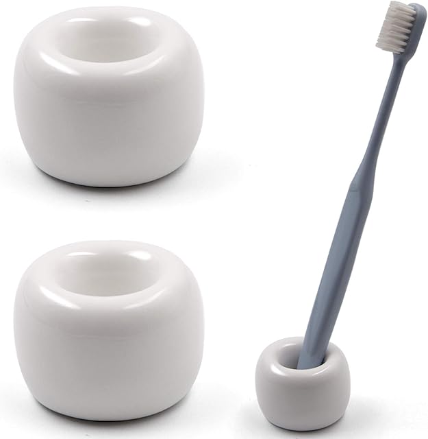Airmoon Mini Ceramics Handmade Couple Toothbrush Holder Stand for Bathroom Vanity Countertops, Pack of 2
