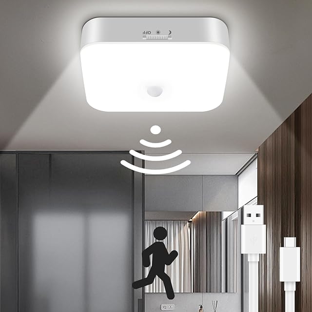 Waterproof Rechargeable Shower Light Indoor - 10000mAh Motion Sensor Closet Lights, Battery Operated Ceiling Light for Shower Closet Patio Pantry Hallway Porch Stair