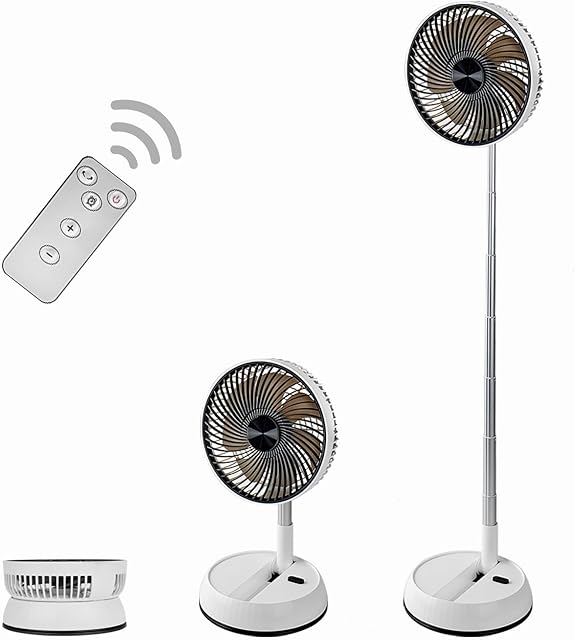 Foldable Rechargeable Oscillating Fan 8" 7200mAh Battery Operated Small Fan, Quiet Table Standing Pedestal Fans for Bedroom Office Camping Travel (White body and black front grille)