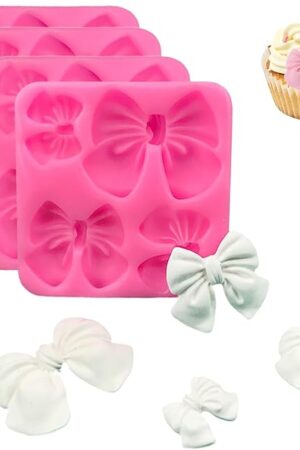 4 Pcs Bow Chocolate Mold, Bow Molds for Chocolate, Bow Silicone Mold, Candy Bows, Bow Molds Silicone, Bow Fondant Mold for Birthday Party DIY Cake Supplies Wedding Decoration (Pink)