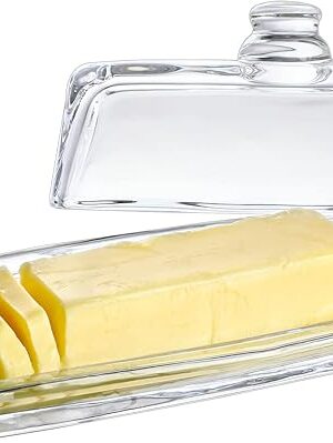 8'' Art Glass Butter Dish with Lid,Classic Covered 2-Piece Butter Container For Countertop,Multi-Purpose Preserving Serving Dessert Tray Bowl,Dishwasher Safe
