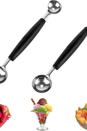 2 Pack Double Ended Headed Fruit Icecream Ball Spoon,Stainless Steel Melon Baller,Smooth Round Melon Balls Melon Scoop for Watermelon/Ice Cream/Fruits/Sorbet/Meatball