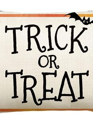AVOIN Halloween Watercolor Stripes Trick or Treat Throw Pillow Cover, 12 x 20 Inch Bat Cushion Case Decoration for Sofa Couch Black