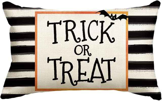 AVOIN Halloween Watercolor Stripes Trick or Treat Throw Pillow Cover, 12 x 20 Inch Bat Cushion Case Decoration for Sofa Couch Black