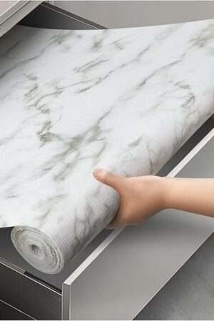 Viseeko Shelf and Drawer Liner for Kitchen Cabinet, 12 in x 10 ft Non-Adhesive Cabinet Liners for Shelves, Strong Grip Shelf Paper Non-Slip Waterproof Easy to Cut for Dresser Cupboard, Marble