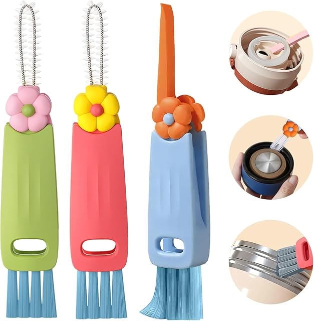 3-in-1 Cup Lid Cleaning Brush–Multi-Functional Bottle & Straw Cleaner with Scraper, Crevice & Angled Brush – Deep Clean Coffee Mugs, Water Bottles, Tumblers & More – Durable, Heat-Resistant PP