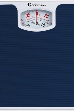 Adamson A21 Analog Scales for Body Weight - Up to 300 LB - New - Anti-Skid Rubber Surface + Large Numbers - Analog Bathroom Scale - Affordable - Durable with 20-Year Assurance - Blue