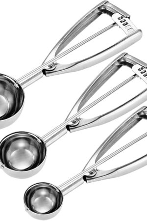 Cookie Scoop Set - Small/1 Tbsp, Medium/2 Tbsp, Large/3 Tbsp - Cookie Dough Scoop, Cookie Scoops for Baking Set of 3,18/8 Stainless Steel Melon Baller Scoops Ice Cream Scoop