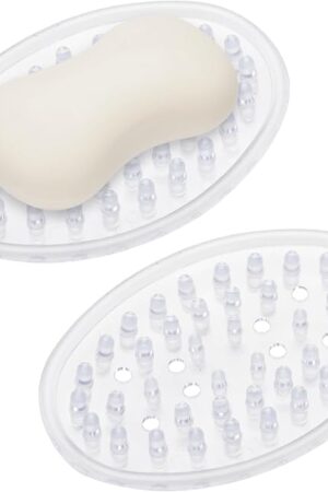 2 Pieces Plastic Soap Dish Clear Bar Holder Tray Self Draining Soap Saver with Holes Soap Container for Bathroom Counter, Kitchen
