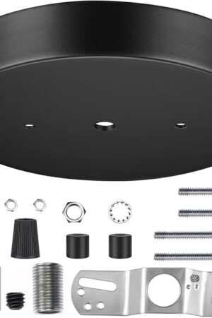 Canomo 6 Inch Ceiling Lighting Canopy Kit Ceiling Plate Cover for Single Pendant Light and Chandelier with All Hardware Includes Loop, Cross Bar and Mounting Screws, Black
