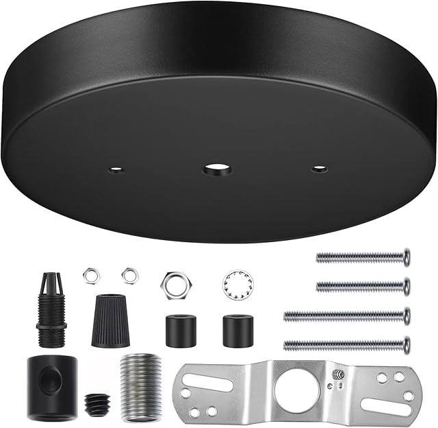 Canomo 6 Inch Ceiling Lighting Canopy Kit Ceiling Plate Cover for Single Pendant Light and Chandelier with All Hardware Includes Loop, Cross Bar and Mounting Screws, Black