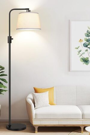 ?Upgraded】 Dimmable Floor Lamp, 1000 Lumens LED Edison Bulb Included, Arc Floor Lamps for Living Room Modern Standing Lamp with Linen Shade, Tall Lamp for Bedroom Office Dining Room- Black