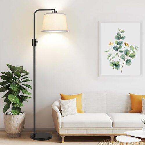 ?Upgraded】 Dimmable Floor Lamp, 1000 Lumens LED Edison Bulb Included, Arc Floor Lamps for Living Room Modern Standing Lamp with Linen Shade, Tall Lamp for Bedroom Office Dining Room- Black