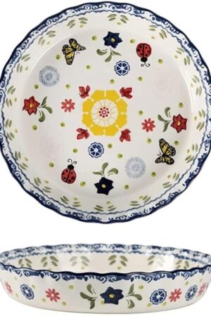 Ceramic Pie Pan Pie Dish for Oven 10 Inch Pie Plate Round Bakeware (Butterfly)