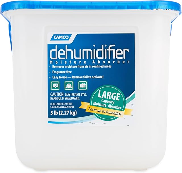 Camco Moisture Absorber Bucket - Features Fast-Acting Moisture-Absorbing Agent - No-Fragrance Beads – Use with RV Storage, Camper Organization & More (44282)