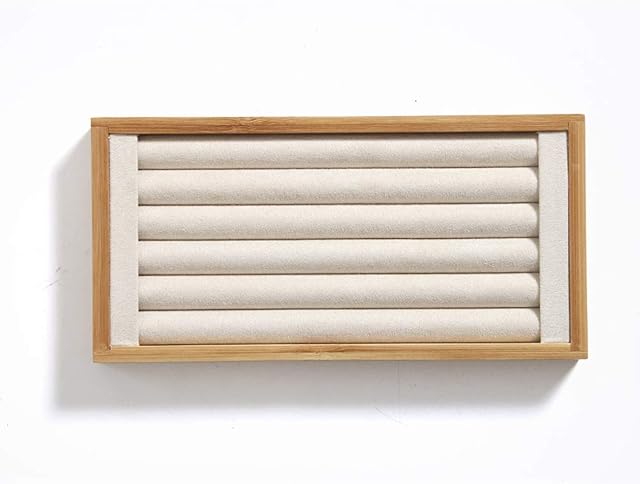 Coward Bamboo Ring Display Holder Jewelry Storage Tray Organizer Ring Stand For Home Desk or Shop Store Selling Show(beige)
