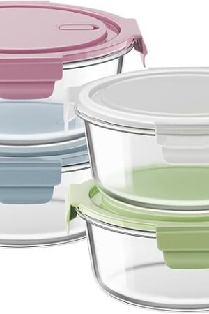 4 PCS Glass Meal Prep Containers with Lids, Airtight 3.75 Cup Food Storage Containers Set, Heat-Resistant BPA-Free Glass Containers for Soup Leftover, Microwave, Dishwasher, and Freezer Safe
