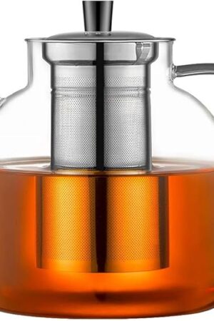 1500ml(50oz) Glass Teapot with Removable Infuser, Ehugos Stovetop Safe Large Tea Pot, Blooming and Loose Leaf Hand Crafted Kettle for Women and Adult with Stainless Infuser