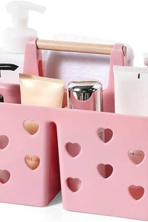 Anyoifax Portable Shower Caddy Pink Plastic for College Dorm Room Kitchen