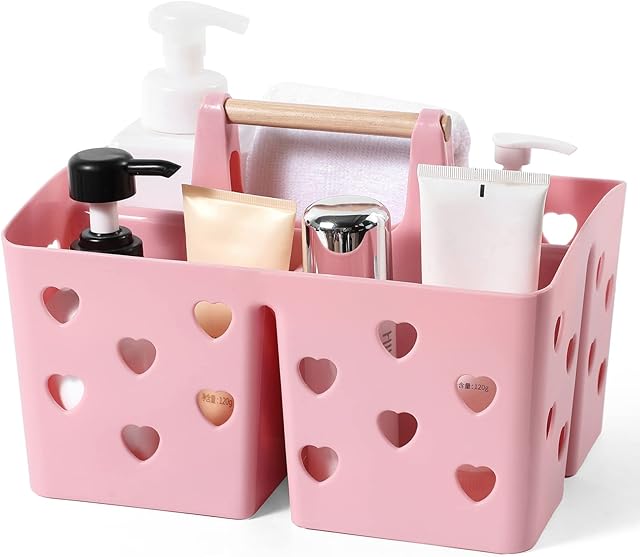 Anyoifax Portable Shower Caddy Pink Plastic for College Dorm Room Kitchen