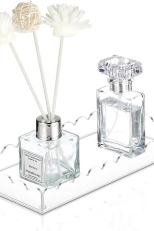 Acrylic Bathroom Vanity Tray 7.9", Soap Dispenser Decorative Scalloped Tray for Bathroom Kitchen Living Room Decor Vanity Perfume