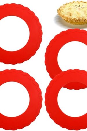 4 Pcs Mini Pie Crust Shields, Silicone Pie Pan Shield for Baking, Mini Pie Crust Protector 4 to 6 in (Red)