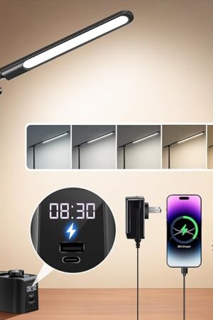 Desk Lamps for College Dorm Room,5 Colors+11 Brightness LED Desk Lamp with USB Charging Port+Clock+Pen Holder,700 Lumen LED Desk Light Classroom Desk Lamps for Home Office, Bed,Reading,Nail,Craft
