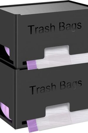 2-Pack Trash Bag Holder Dispenser, Stackable Garbage Bag Dispenser, Extra Large Trash Organizer for Kitchen Laundry Under Sink, Wall Mounted or Freestanding, Metal Black